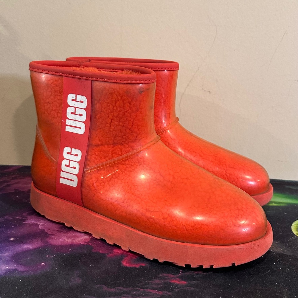 UGG Classic Clear Mini Waterproof Boots Hibiscus Pink Red Womens 8